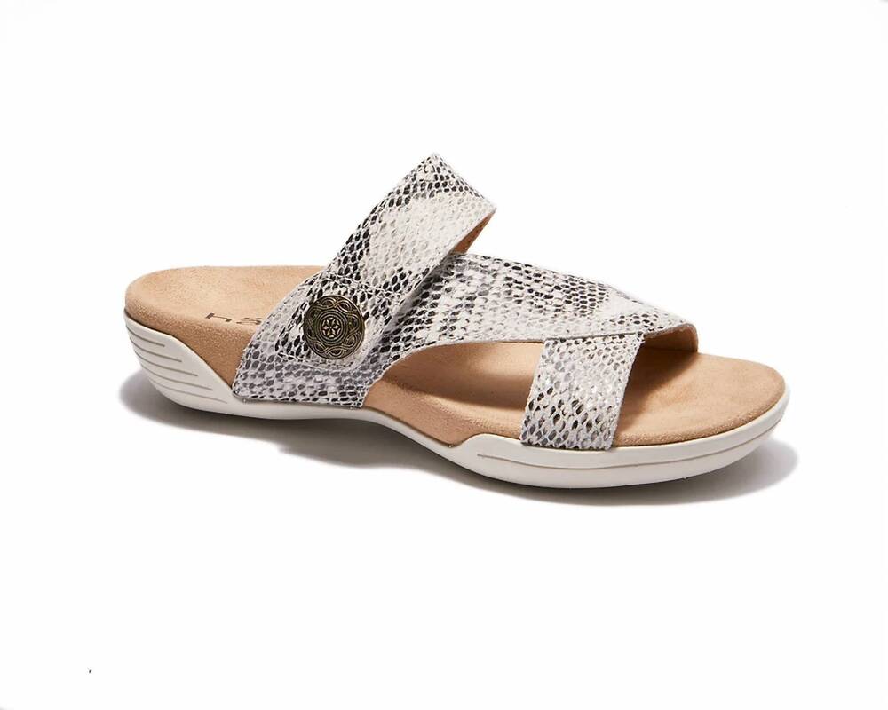 NEW HALSA FOOTWEAR women's desiree sandal in beige/silver